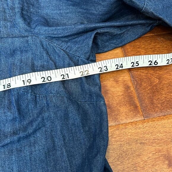 Talbots classic Womens Blue Denim Dress  18wP Back Zip Bell Sleeve Shift Cotton - Picture 3 of 9